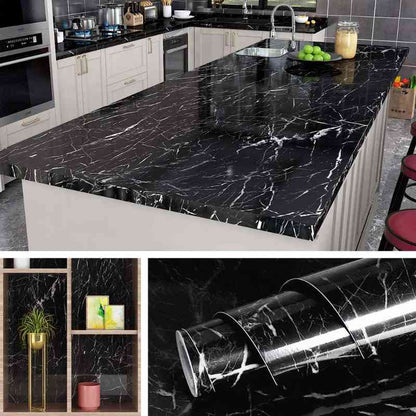 (Pack of 5) Self Adhesive Black Marble Sheet for Kitchen / Waterproof Anti Oil & Heat Resistant Wallpaper Sheet (2 Feet x 6.5 feet)